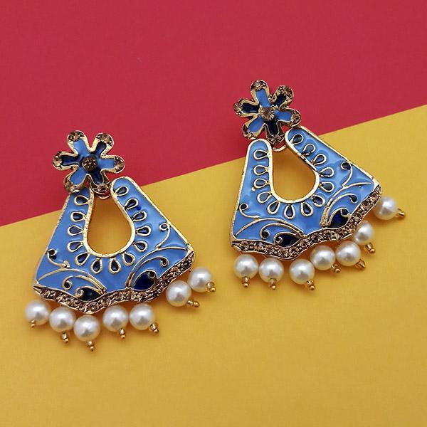 Kriaa Austrian Stone Blue Meenakari Dangler Earrings - 1314238G