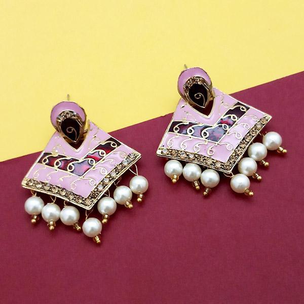 Kriaa Austrian Stone Pink Meenakari Dangler Earrings - 1314239A