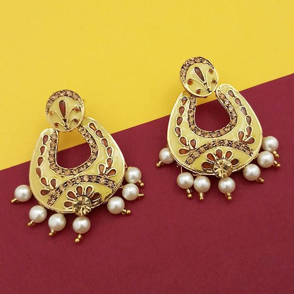 Kriaa Austrian Stone Yellow Meenakari Dangler Earrings - 1314240C