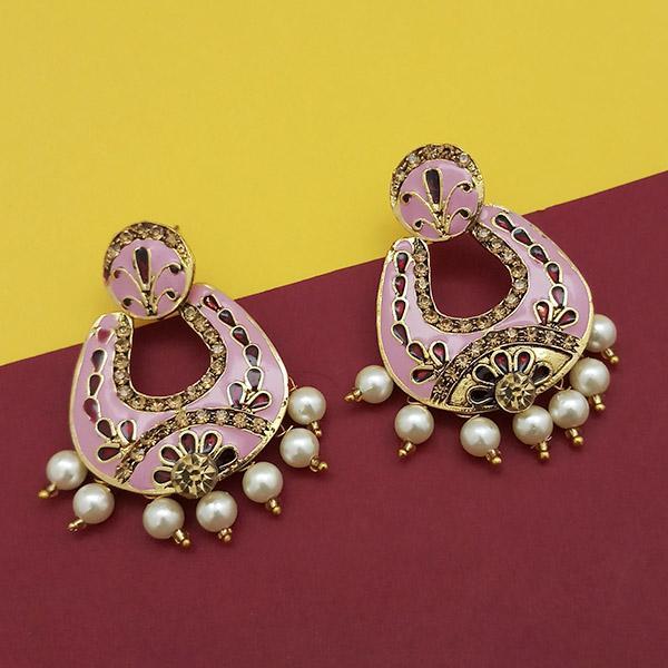 Kriaa Austrian Stone Pink Meenakari Dangler Earrings - 1314240D