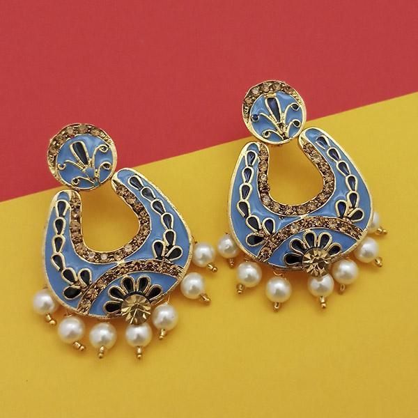 Kriaa Austrian Stone Blue Meenakari Dangler Earrings - 1314240F