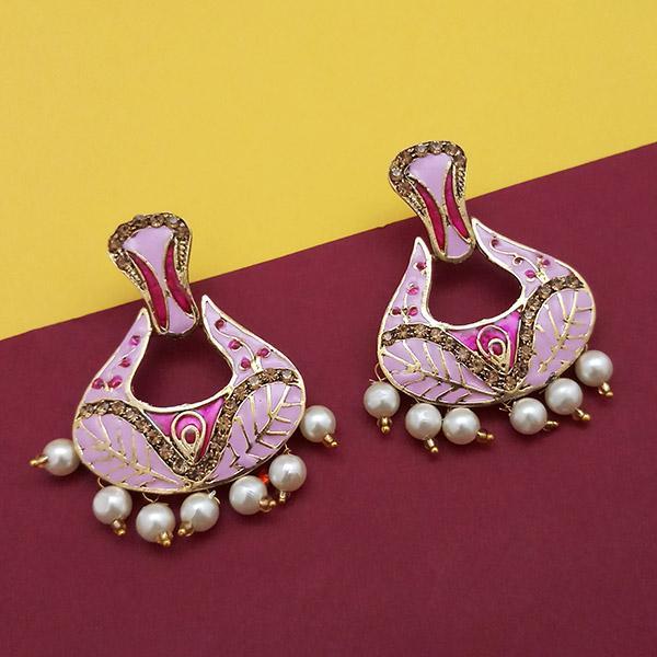 Kriaa Austrian Stone Pink Meenakari Dangler Earrings - 1314242A