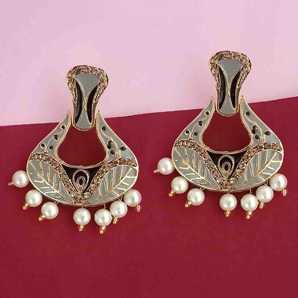 Kriaa Gold Plated Austrian Stone Grey Meenakari Dangler Earrings - 1314242F