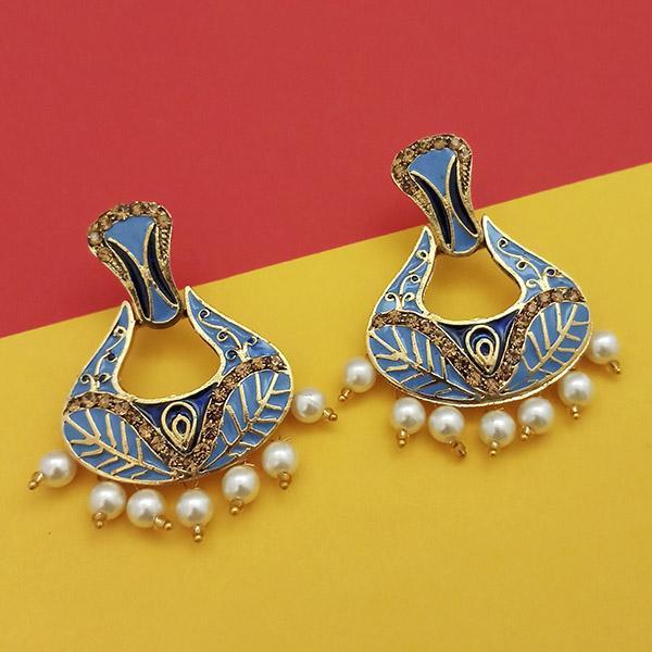 Kriaa Austrian Stone Blue Meenakari Dangler Earrings - 1314242G