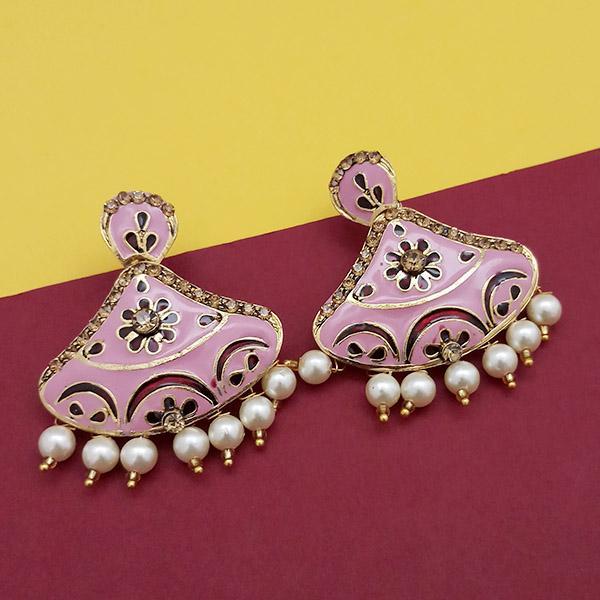 Kriaa Austrian Stone Pink Meenakari Dangler Earrings - 1314243D