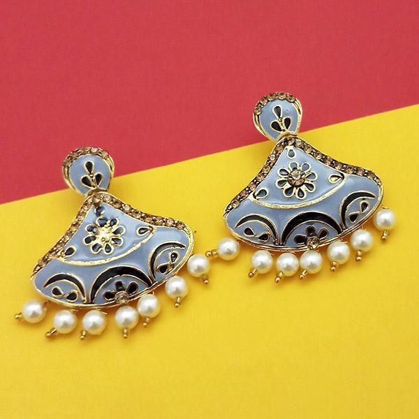 Kriaa Austrian Stone Grey Meenakari Dangler Earrings - 1314243F