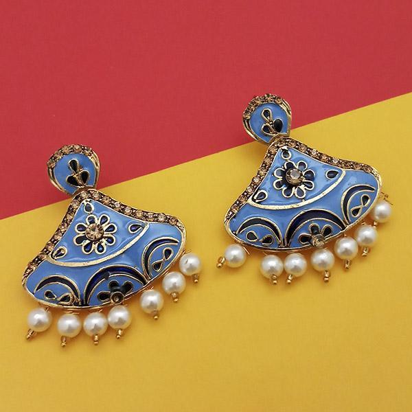 Kriaa Austrian Stone Blue Meenakari Dangler Earrings - 1314243G