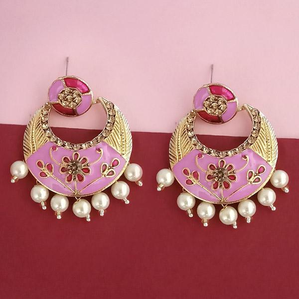 Kriaa Pink Meenakari Gold Plated Dangler Earrings - 1314244A