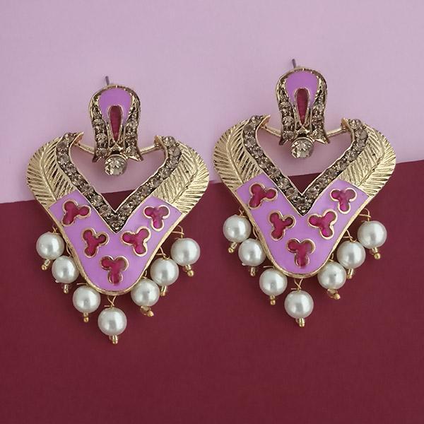 Kriaa Gold Plated Austrian Stone Grey Meenakari Dangler Earrings - 1314245A