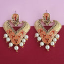 Kriaa Gold Plated Austrian Stone Orange Meenakari Dangler Earrings - 1314245B