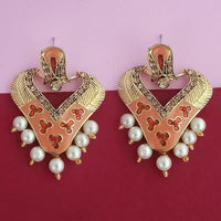 Kriaa Gold Plated Austrian Stone Orange Meenakari Dangler Earrings - 1314245B