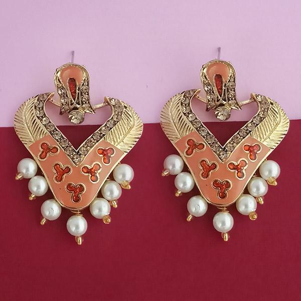 Kriaa Gold Plated Austrian Stone Orange Meenakari Dangler Earrings - 1314245B