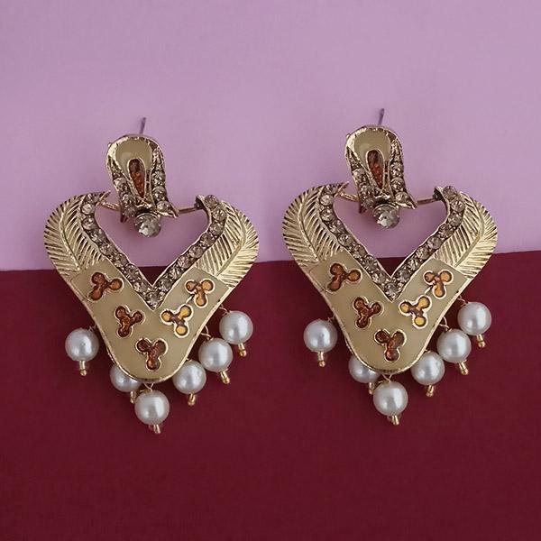 Kriaa Gold Plated Austrian Stone Brown Meenakari Dangler Earrings - 1314245C