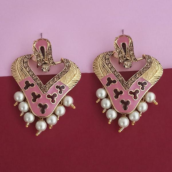 Kriaa Pink Meenakari Gold Plated Dangler Earrings - 1314245D