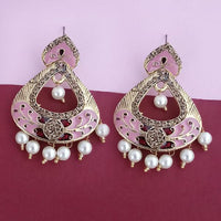 Kriaa Pink Meenakari Gold Plated Dangler Earrings - 1314246D