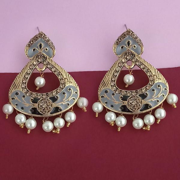 Kriaa Grey Meenakari Austrian Stone Dangler Earrings - 1314246E