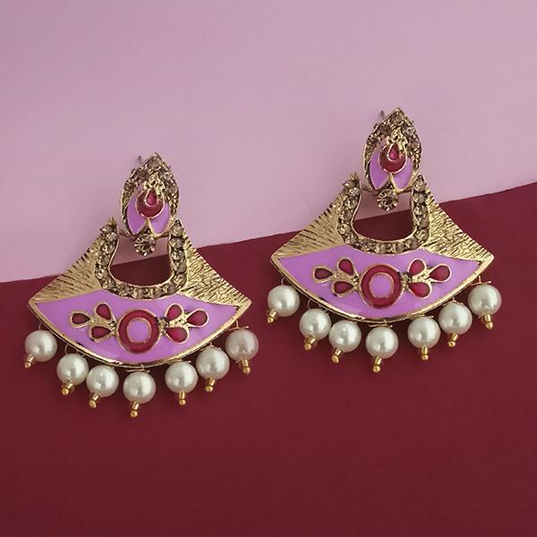 Kriaa Pink Meenakari Gold Plated Dangler Earrings - 1314248A