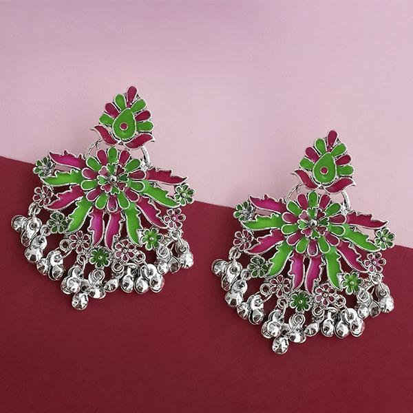 Tip Top Fashions Silver Plated Green Meenakari Afghani Earrings - 1314249B