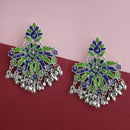 Jeweljunk Silver Plated Green Meenakari Afghani Earrings - 1314249D