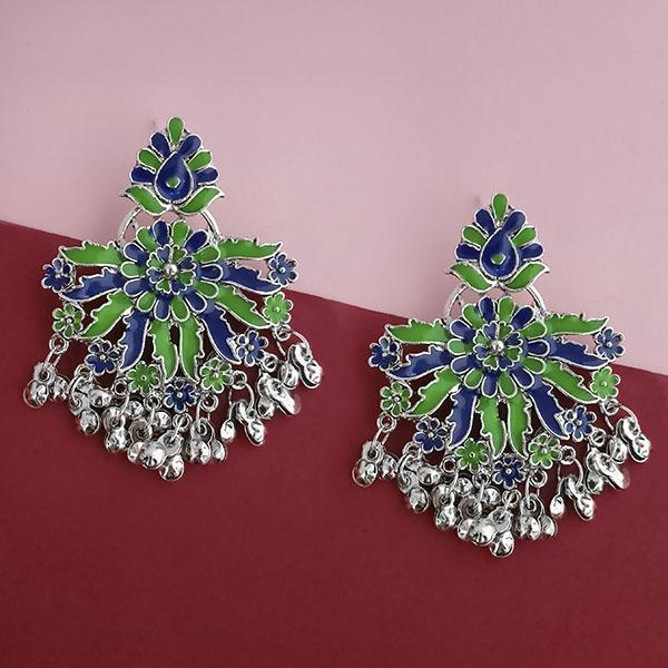 Jeweljunk Silver Plated Green Meenakari Afghani Earrings - 1314249D