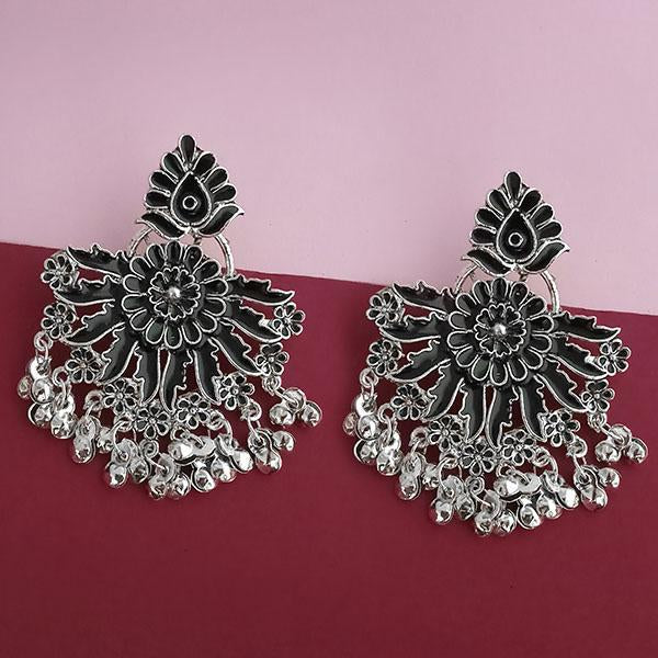 Tip Top Fashions Silver Plated Black Meenakari Afghani Earrings - 1314249E