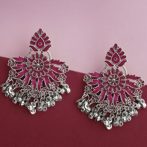 Tip Top Fashions Silver Plated Pink Meenakari Afghani Earrings - 1314249F