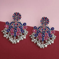 Jeweljunk Silver Plated Blue  Meenakari Afghani Earrings - 1314250A