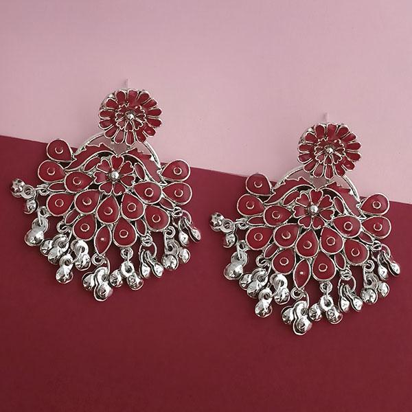 Tip Top Fashions Silver Plated Maroon Meenakari Afghani Earrings - 1314250C