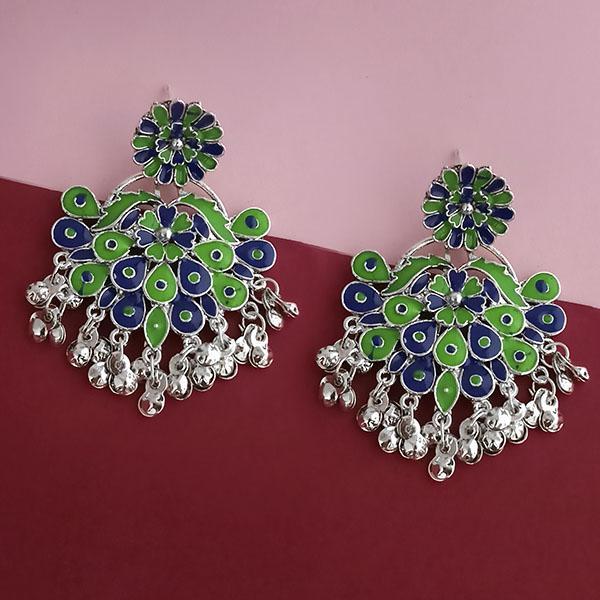 Tip Top Fashions Silver Plated Green Meenakari Afghani Earrings - 1314250D