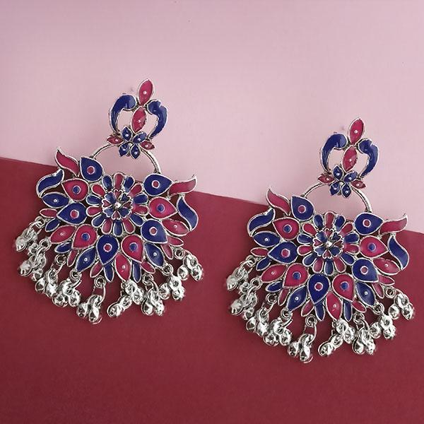 Tip Top Fashions Silver Plated Blue Meenakari Afghani Earrings - 1314251A