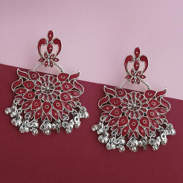 Tip Top Fashions Silver Plated Maroon Meenakari Afghani Earrings - 1314251C