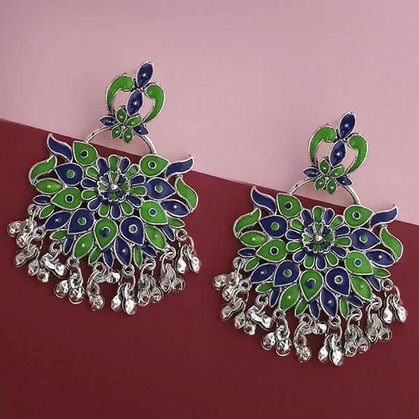 Tip Top Fashions Silver Plated Green Meenakari Afghani Earrings - 1314251D