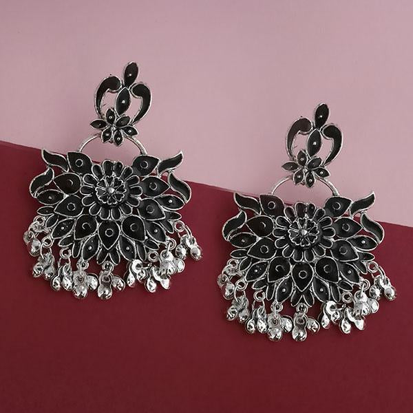 Jeweljunk Silver Plated Black Meenakari Afghani Earrings - 1314251E