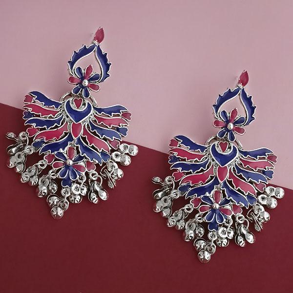 Tip Top Fashions Silver Plated Blue Meenakari Afghani Earrings - 1314252A