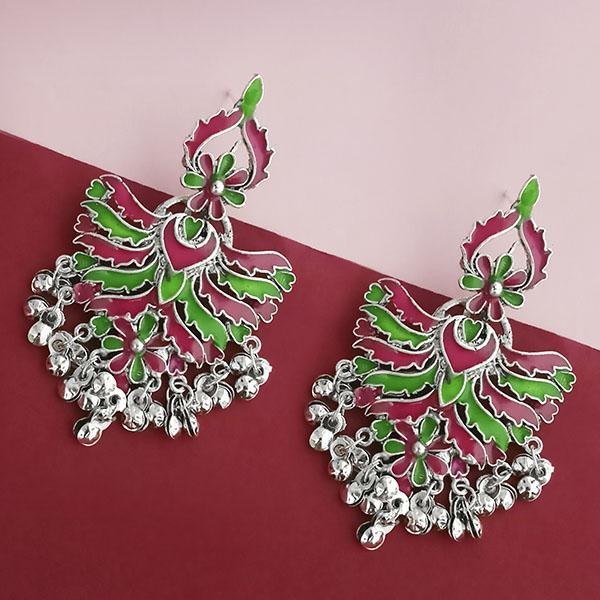 Tip Top Fashions Silver Plated Green Meenakari Afghani Earrings - 1314252B