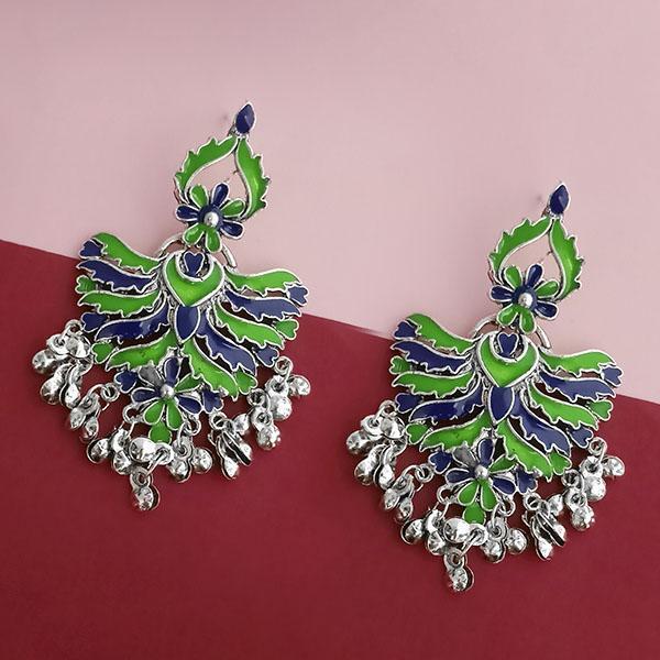 Jeweljunk Silver Plated Green Meenakari Afghani Earrings - 1314252D