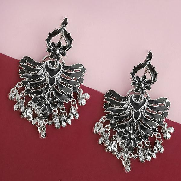 Tip Top Fashions Silver Plated Black Meenakari Afghani Earrings - 1314252E