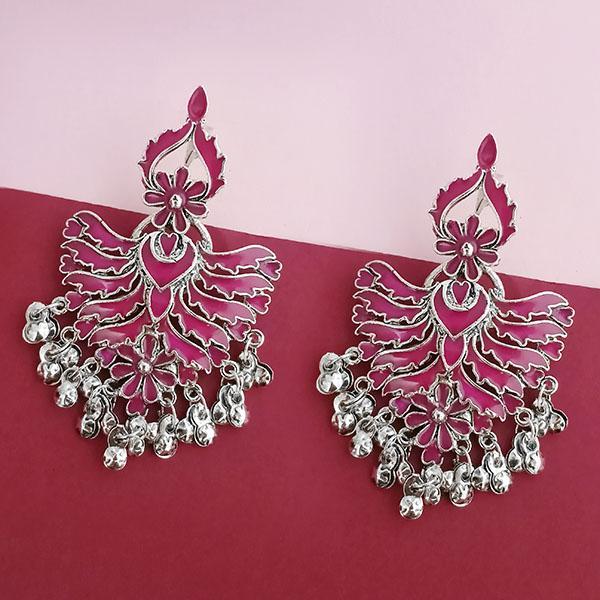 Tip Top Fashions Silver Plated Pink Meenakari Afghani Earrings - 1314252F