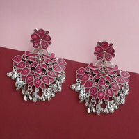 Jeweljunk Silver Plated Pink Meenakari Afghani Earrings - 1314253F
