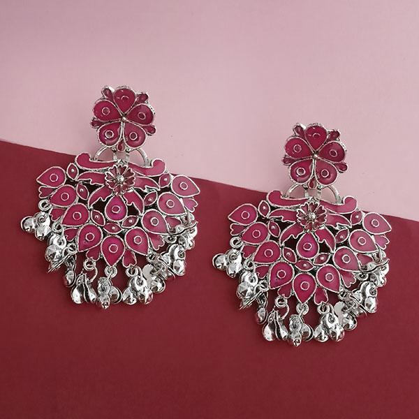 Jeweljunk Silver Plated Pink Meenakari Afghani Earrings - 1314253F