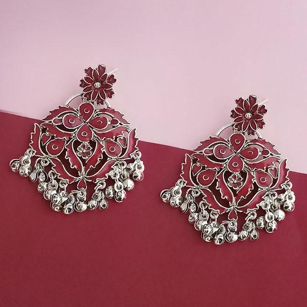 Tip Top Fashions Silver Plated Maroon Meenakari Afghani Earrings - 1314254C