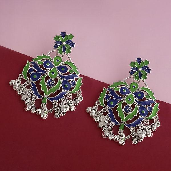 Tip Top Fashions Silver Plated Green Meenakari Afghani Earrings - 1314254D