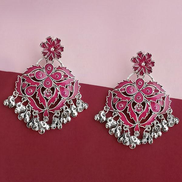 Tip Top Fashions Silver Plated Pink Meenakari Afghani Earrings - 1314254F