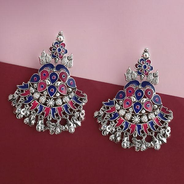 Jeweljunk Silver Plated Blue Meenakari Afghani Earrings - 1314255A