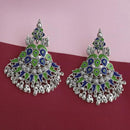Jeweljunk Silver Plated Green Meenakari Afghani Earrings - 1314255D