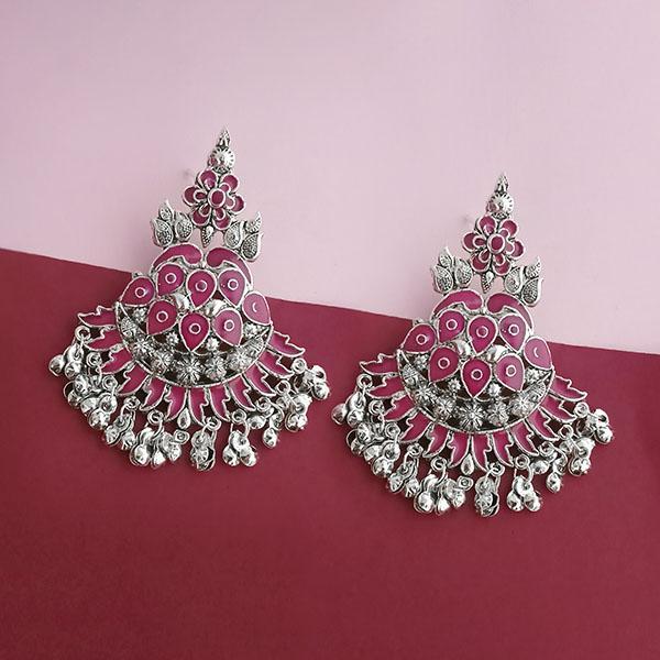 Tip Top Fashions Silver Plated Pink Meenakari Afghani Earrings - 1314255F