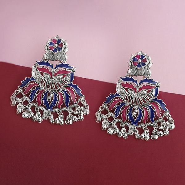 Tip Top Fashions Silver Plated Blue Meenakari Afghani Earrings - 1314256A