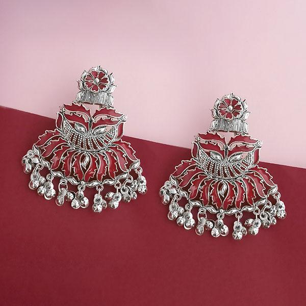 Tip Top Fashions Silver Plated Maroon Meenakari Afghani Earrings - 1314256C