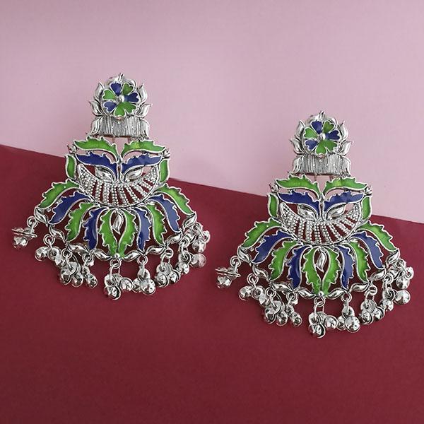 Tip Top Fashions Silver Plated Green Meenakari Afghani Earrings - 1314256D