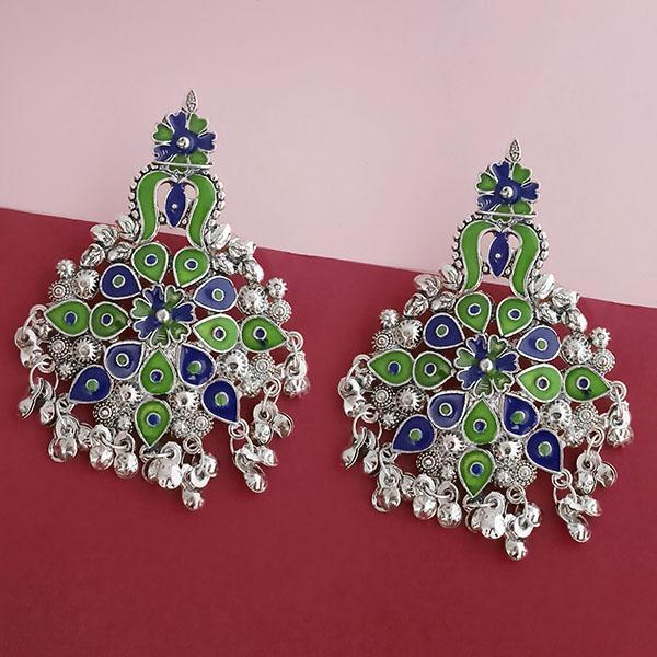 Tip Top Fashions Silver Plated Green Meenakari Afghani Earrings - 1314257D